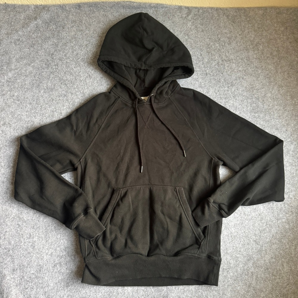 Champion Mens Pullover Hoodie Small Black Raglan Sleeve Cotton Blend Solid S